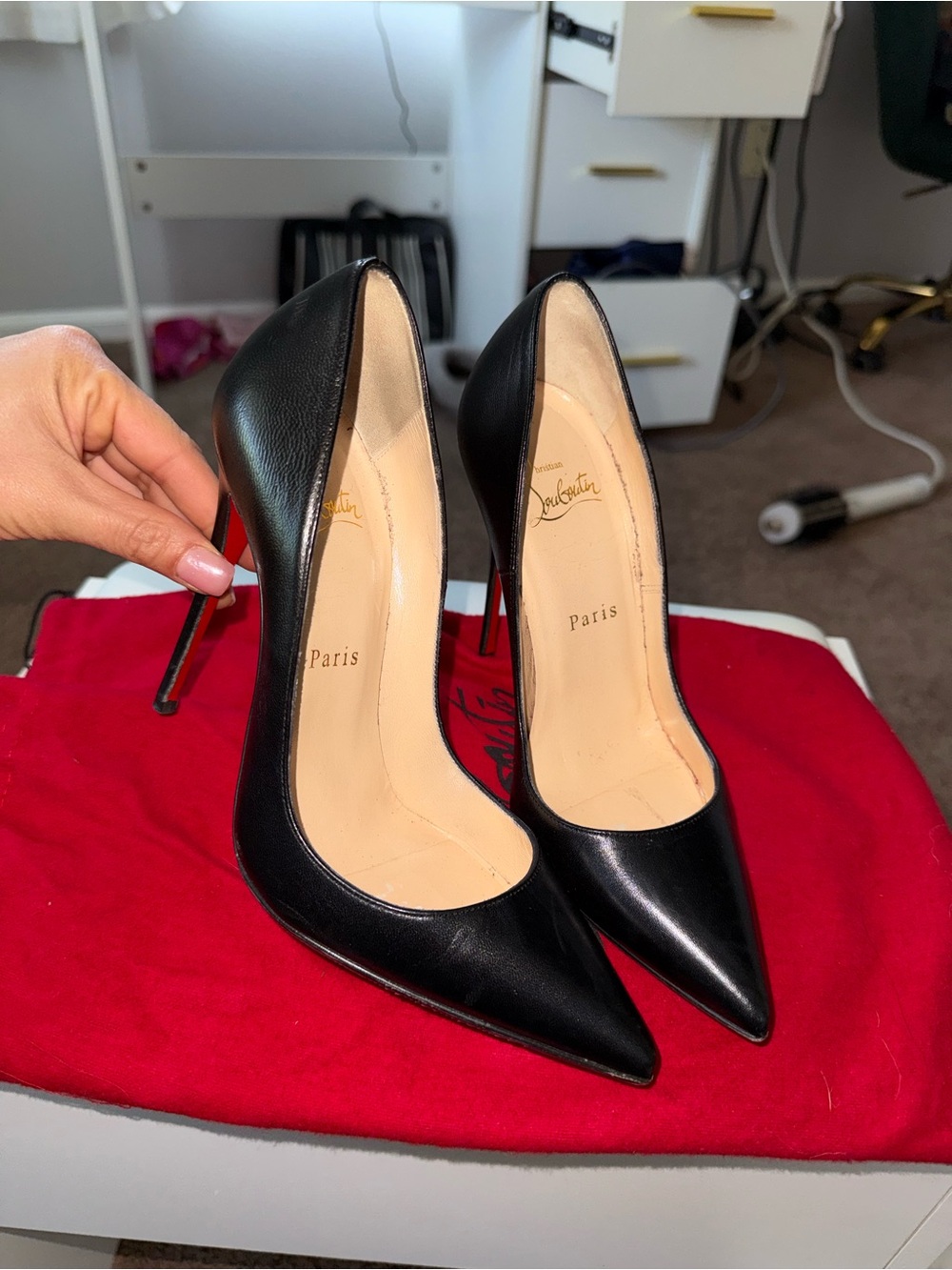 Christian Louboutin Black Leather Pointed Toe Stilettos